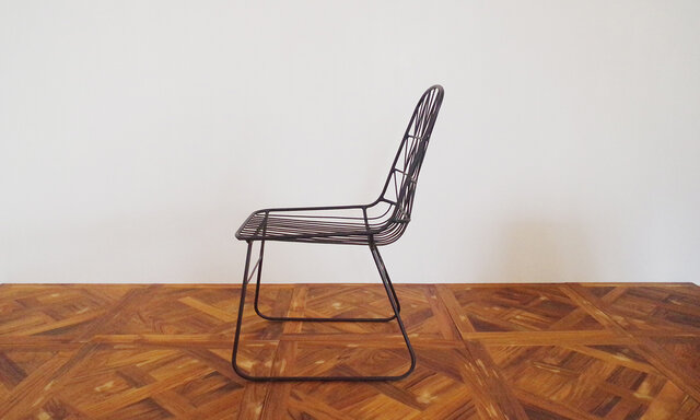 希少品 ポストモダン アイアンフレームチェア/グリーン 幾何学チェア