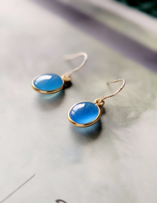 限定数のみ14kgf blue agate * siciliana cobalt * ブルーアゲートピアスorイヤリングの画像1枚目