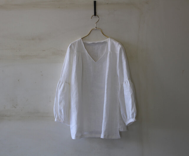 【今夏に!】ギャザー袖チュニック french linen100% whitelinen 【受注生産】の画像1枚目