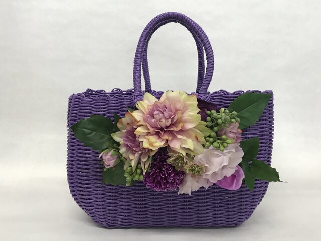 【♡…陽菜…♡です】布バスケット３個セット　薔薇柄　紫色　ハンドメイド 花付きバスケット パープル かごバック #51 | iichi 日々の暮らしを