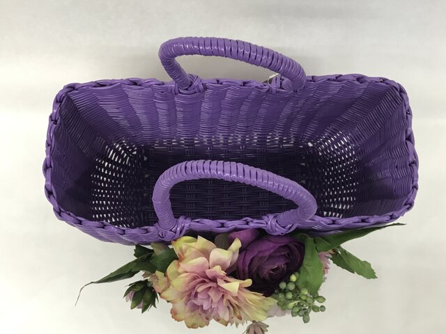 【♡…陽菜…♡です】布バスケット３個セット　薔薇柄　紫色　ハンドメイド 花付きバスケット パープル かごバック #51 | iichi 日々の暮らしを