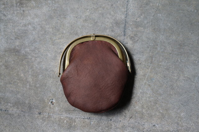 ワンタッチOPEN真鍮がまぐちコインケース#手塗りLEATHER-brownの画像1枚目