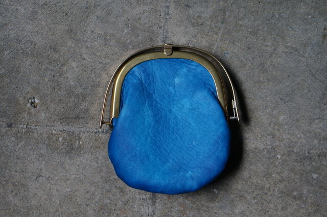 ワンタッチOPEN真鍮がまぐちコインケース#手塗りLEATHER-blueの画像1枚目