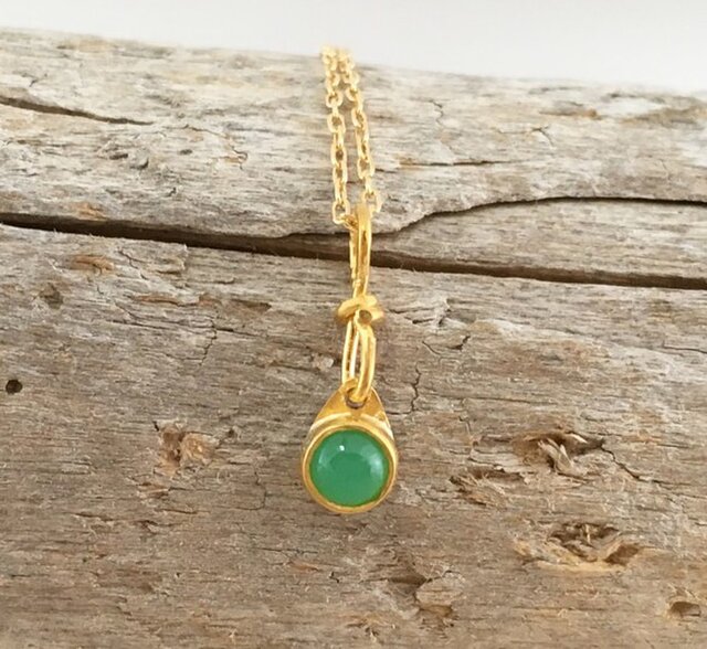 K24 Pure Gold+Chrysoprase 天然クリソプレーズ 純金ペンダントトップの画像1枚目
