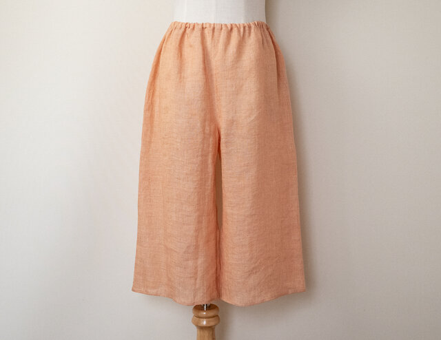 【ロング丈】リネンのシンプルペチパンツ(シャーベットオレンジ・65cm丈・総ゴムタイプ・W59-98・H98-110)の画像1枚目