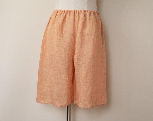【ショート丈】リネンのシンプルペチパンツ(シャーベットオレンジ・50cm丈・総ゴムタイプ・W59-98・H98-110)の画像1枚目