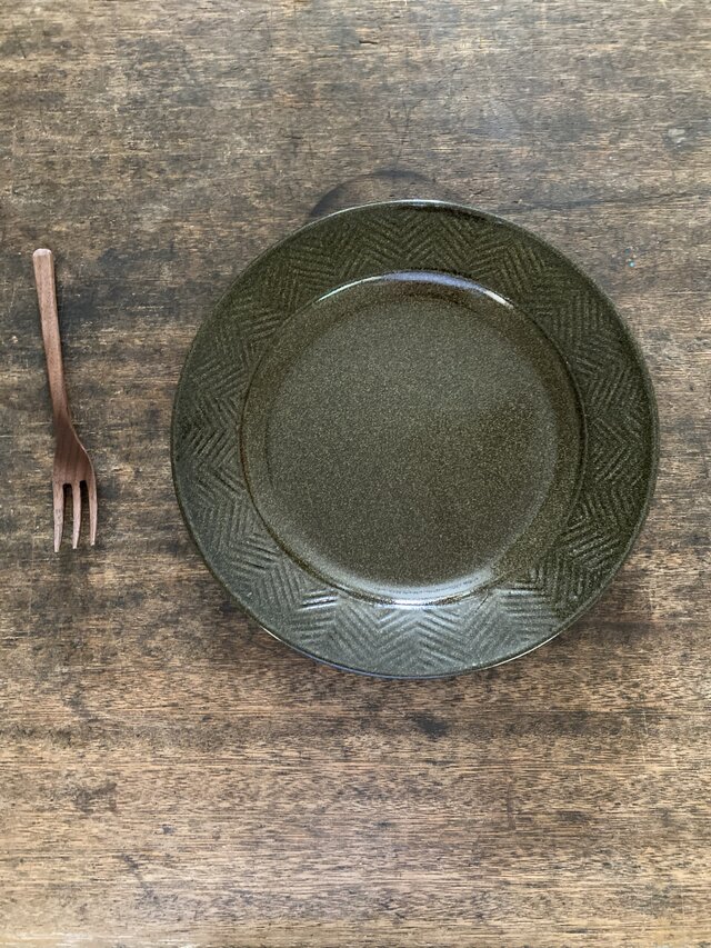 ヘリンボーン皿green(村崎さまご予約品)の画像1枚目