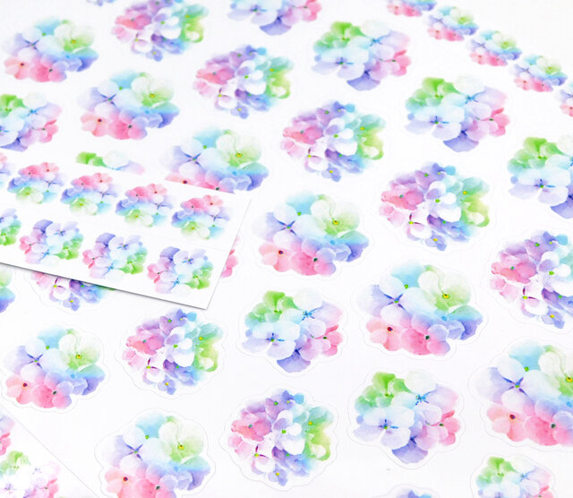 カラフル紫陽花の花びら光沢紙シールの画像1枚目
