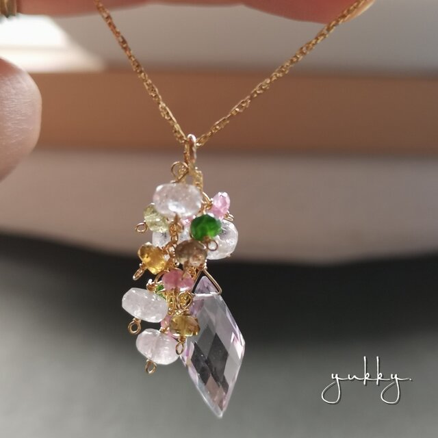 宝石質ピンクアメジストAAA✽モルガナイト✽トルマリン14kgfネックレス