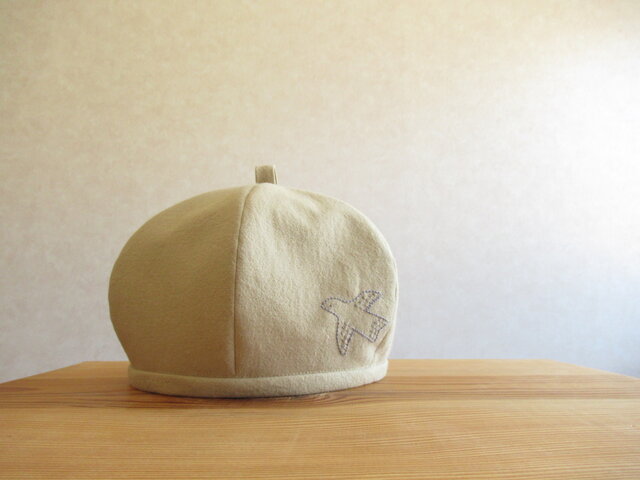 鳥さんの刺繍、ベレー帽 ベージュのコットンリネンの画像1枚目