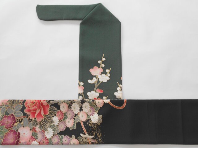 弓巻き 深緑×黒 正絹の画像1枚目