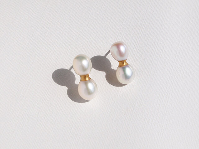 金継ぎパールのピアス/infinity(white)の画像1枚目