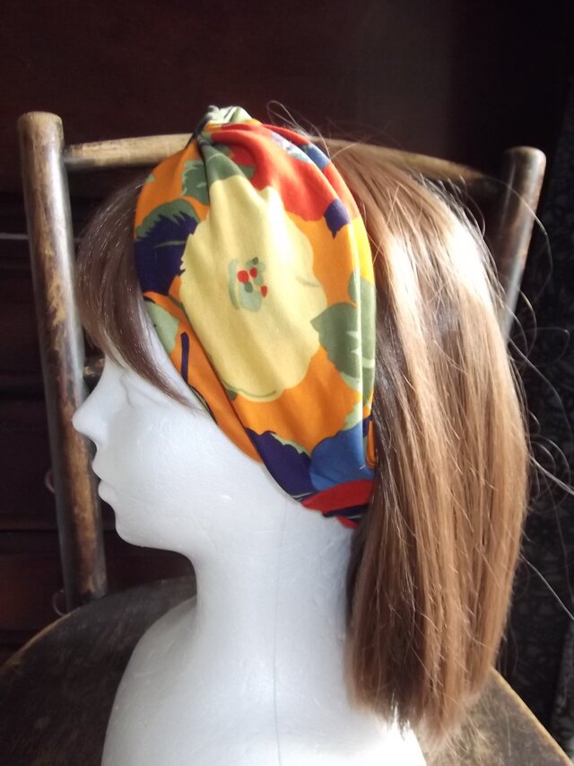 夏色花柄のクロスヘアバンド