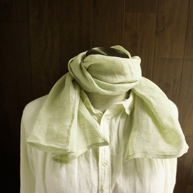 上質リネンの手ぬぐい　淡黄緑×亜麻色