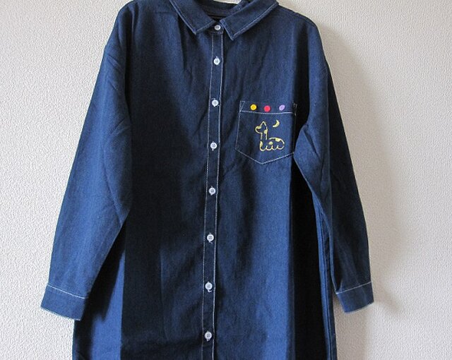 うでスッキリ8分そでデニムワンピース 金のきりん Iichi ハンドメイド クラフト作品 手仕事品の通販