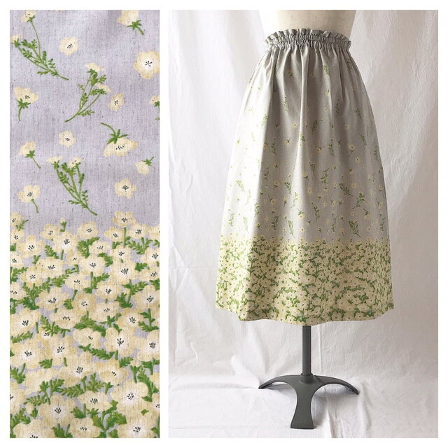 75cm丈：花をまとうAラインスカート（ネモフィラ：イエロー）