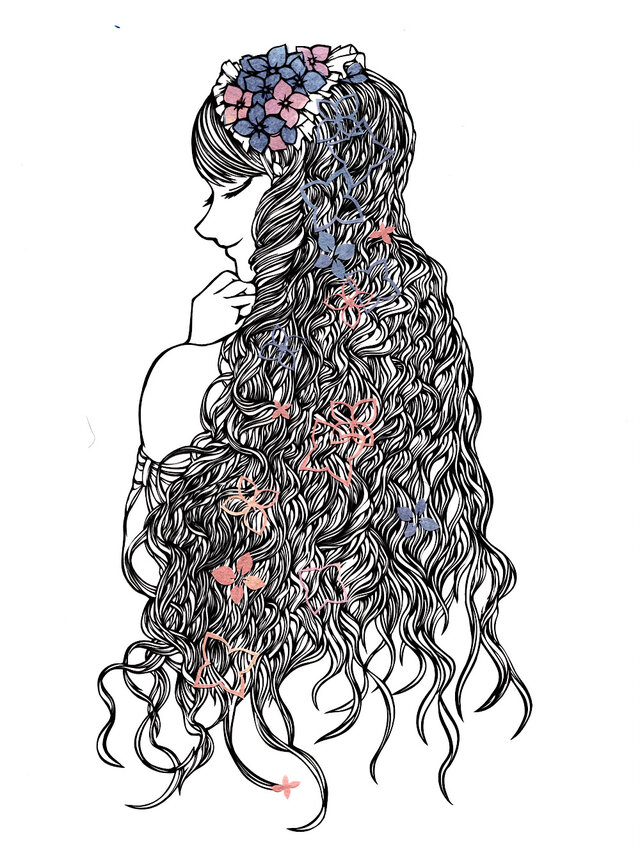 額装済み切り絵作品・紫陽花姫の画像1枚目