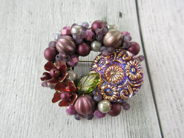 Brooch チェコガラスボタン お花(K0920)の画像1枚目