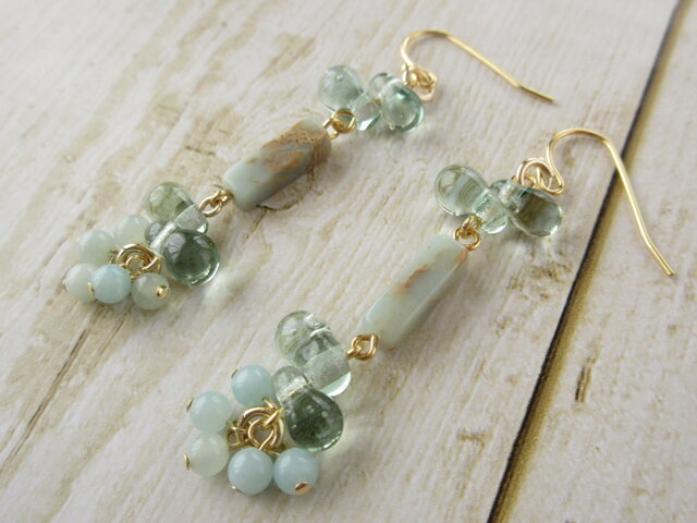 金具変更OK Pierces or Earrings アマゾナイト インプレッションストーン(P0941)の画像1枚目