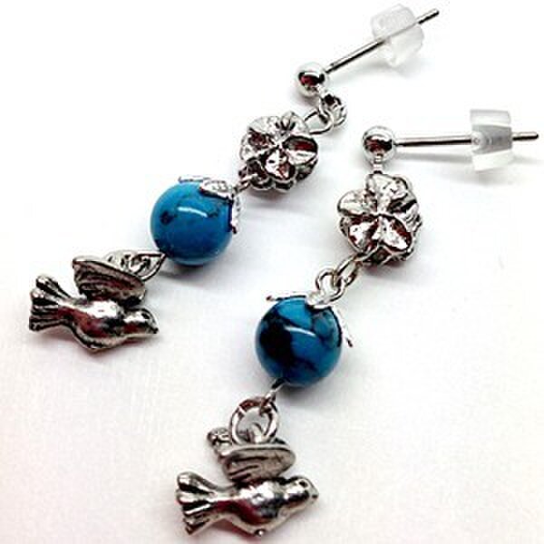 ターコイズ＆ピースチャームピアス＃005