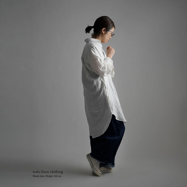 wafu】Linen Oversized Shirt ビックシルエット シャツ / ホワイト