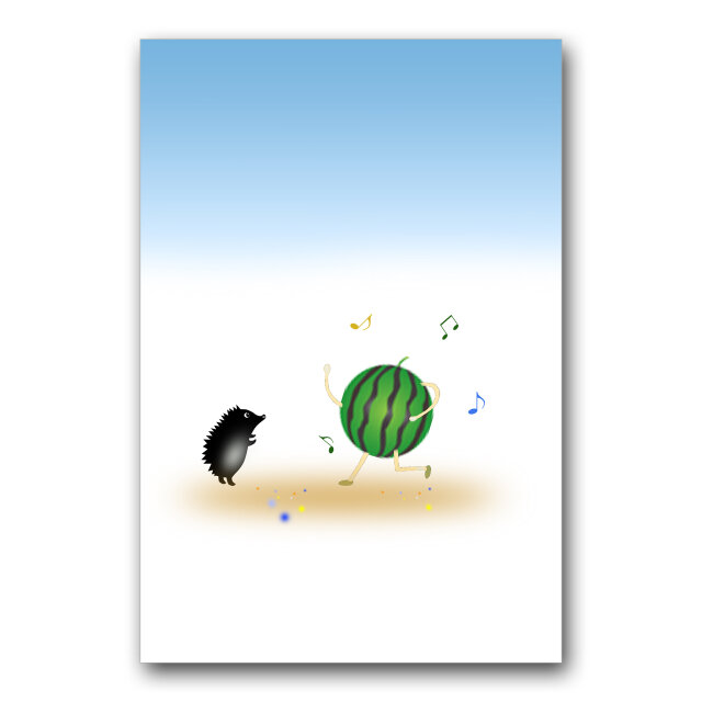 「踊るスイカくん♬」 ほっこり癒しのイラストポストカード2枚組 No.1107の画像1枚目