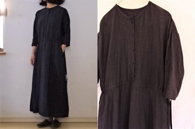 【受注制作】濃プラム くったりリネン 細身マキシOPの画像1枚目