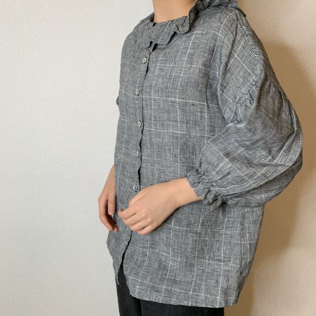 フリルブラウス(グレンチェックリネン)の画像1枚目