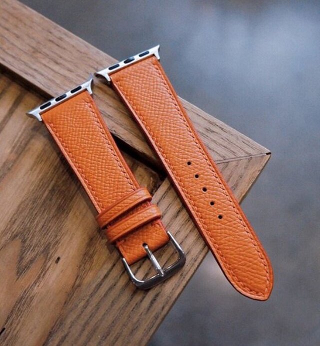 高級革使用のApple Watchベルト　時計ベルト オレンジ　レザー　腕時計　革ベルト　皮　革