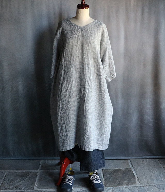 ゆったりワンピース ストライプ Iichi ハンドメイド クラフト作品 手仕事品の通販