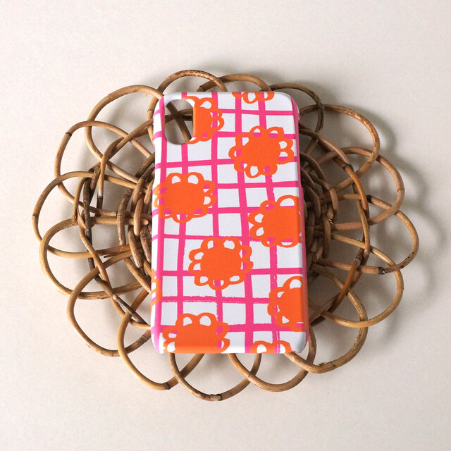 【iPhone/Android】側表面印刷*ハード型*スマホケース「 flower check ( pink ) 」の画像1枚目
