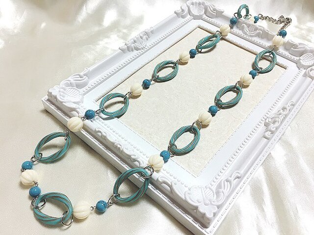天然石ターコイズブルーのロングネックレス★の画像1枚目