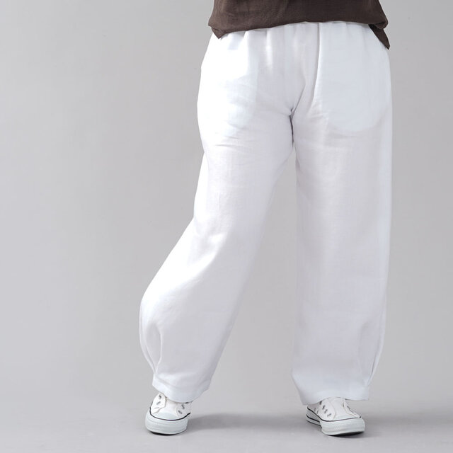 【wafu プレミアムリネン】リネン ボールパンツ ボトムス サイドタック ゆったり/ホワイト b013i-wht2の画像1枚目