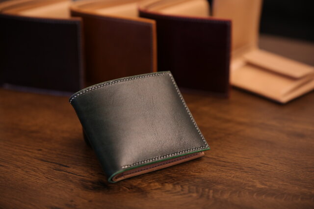 二つ折り財布　ルガトショルダー　栃木レザー　ハンドメイド サドルレザーとルガトショルダーの二つ折り財布 二つ折り財布