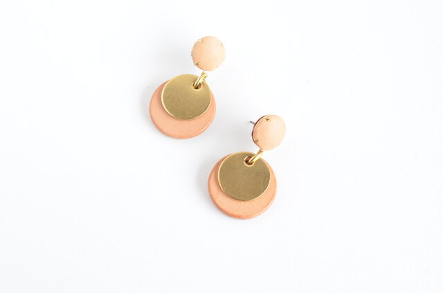 【レザーピアス/イヤリング】 Double Marble〜small〜〝Nude〟の画像1枚目
