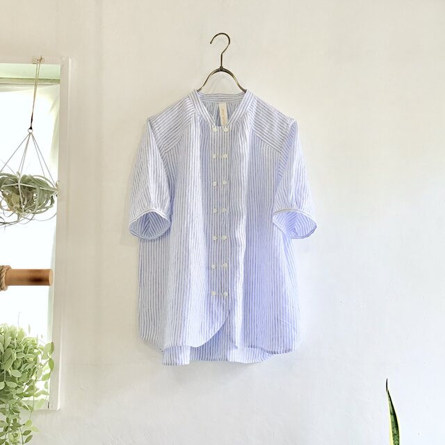 cook P blouse (blue stripe)の画像1枚目