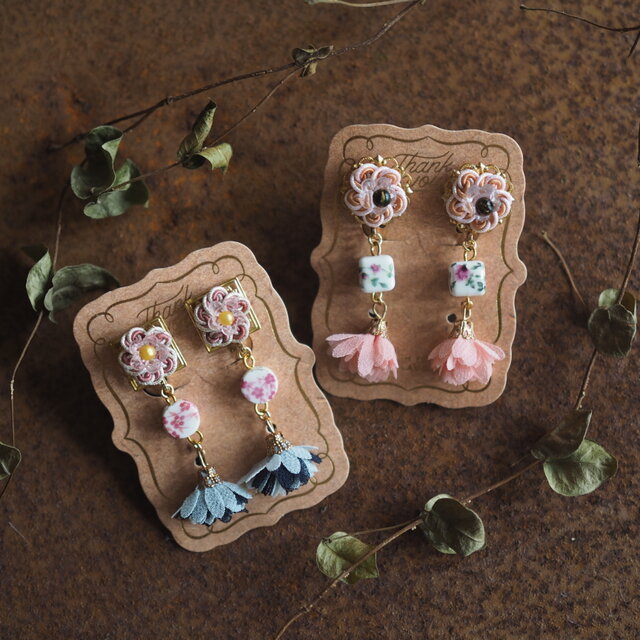 ★桜の花結び★ 中華風水引ミニタッセルピアス/イヤリング (数量限定)の画像1枚目