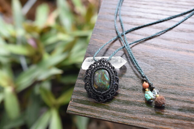マクラメ編み☆曼荼羅模様☆ターコイズ マクラメペンダント tur016