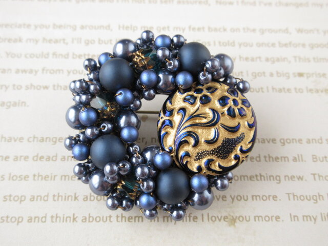 Brooch チェコガラスボタン お花(K0924)の画像1枚目