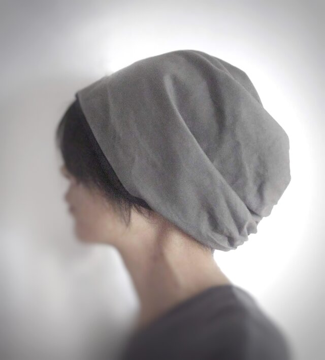 ターバンな帽子　グレー＋黒　送料無料
