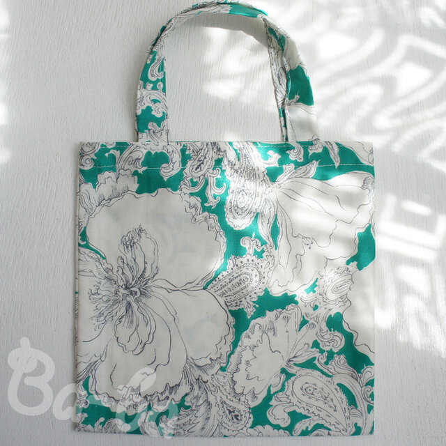 送料無料です♪ばあば作、レトロな手さげバッグ（bluegreen・RB23）