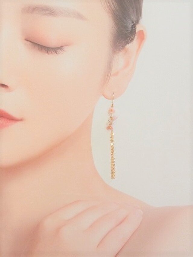 14kgf＊マルチベリルのレクタングルロングチャーム＊ピアスイヤリング変更可 14kgf＊マルチベリルのレクタングルロングチャーム＊ピアスイヤリング