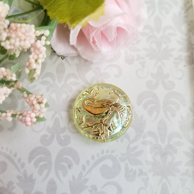 チェコガラスボタン　孔雀のポニーフック