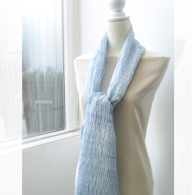 silk100%：京都丹後 織りストール 水色