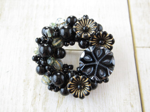 Brooch チェコガラスボタン お花(K0925)の画像1枚目