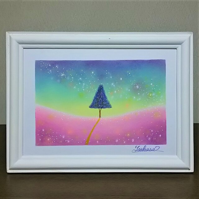 パステルアート 夜の光と希望の木の画像1枚目
