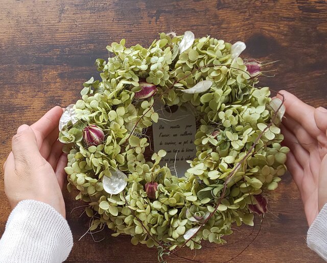 ＊Natural＊アナベルとルナリアのリース☆ドライフラワーリース 楽天市場】アナベルとキナリのナチュラルリース ◇ ドライ