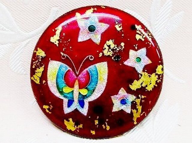 ローズ色の蝶花文様(七宝ブローチ)・IB-96の画像1枚目