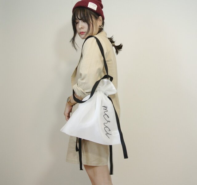 希少オフホワイトバインダークリップアレン2way 巾着ショルダーバッグ