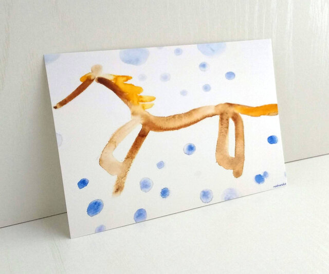 馬 水彩画 ポストカード2枚セット ホース 癒し ナチュラル アート ナチュラコの画像1枚目